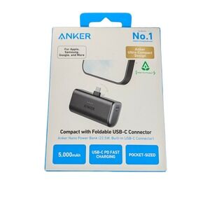 Cc7U Anker Nano 22.5W USB-C Compact Foldable Power Bank, 5k mAh,  Black Stone